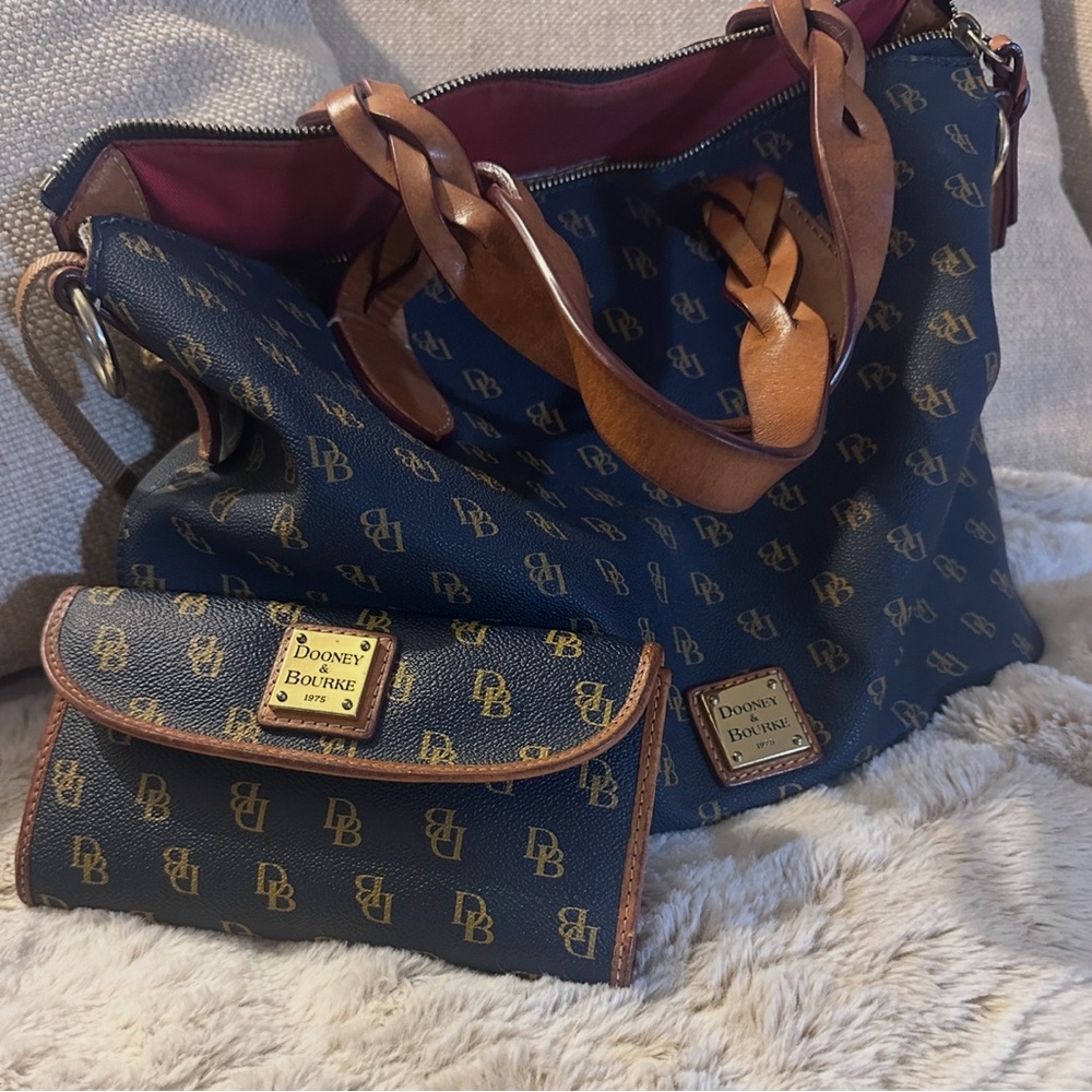 Dooney & Bourke Blue and Brown Shoulder Bag Set